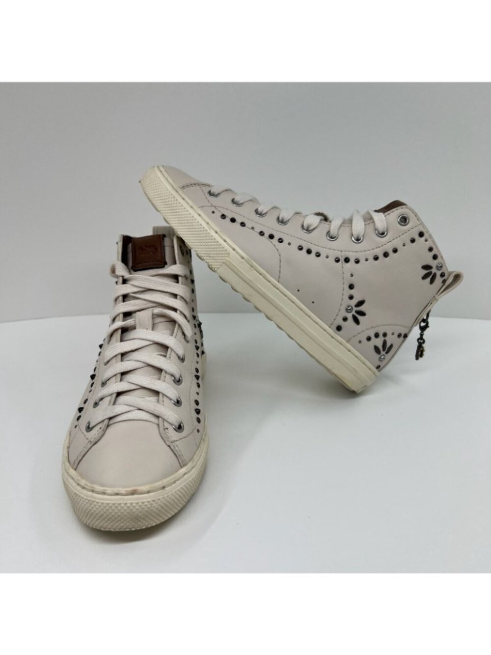 Coach C216 Prairie Rivet High Top Sneaker Women Size 5B Leather Studded OffWhite - Picture 6 of 13